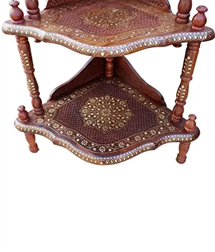 Royal 4-Shelf Corner Rack With Fine Jali Copper Brass Work