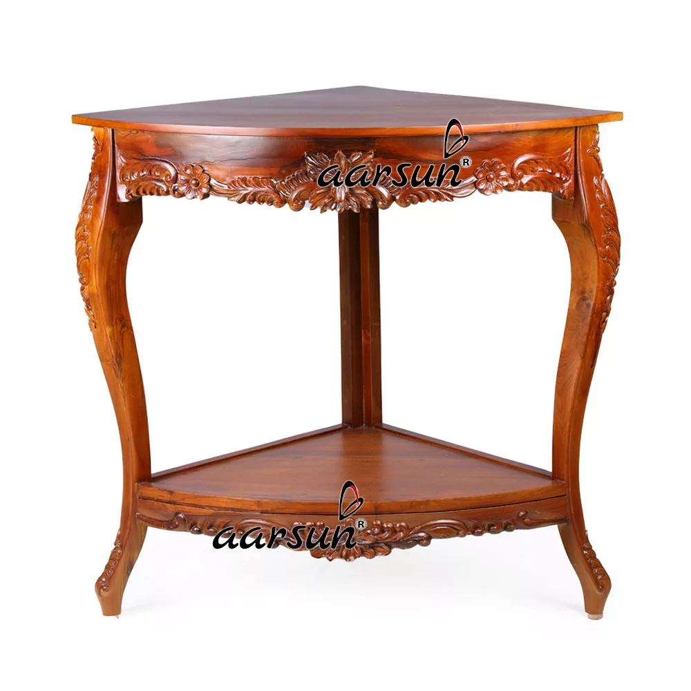 Flower Carved Corner Foyer Table 