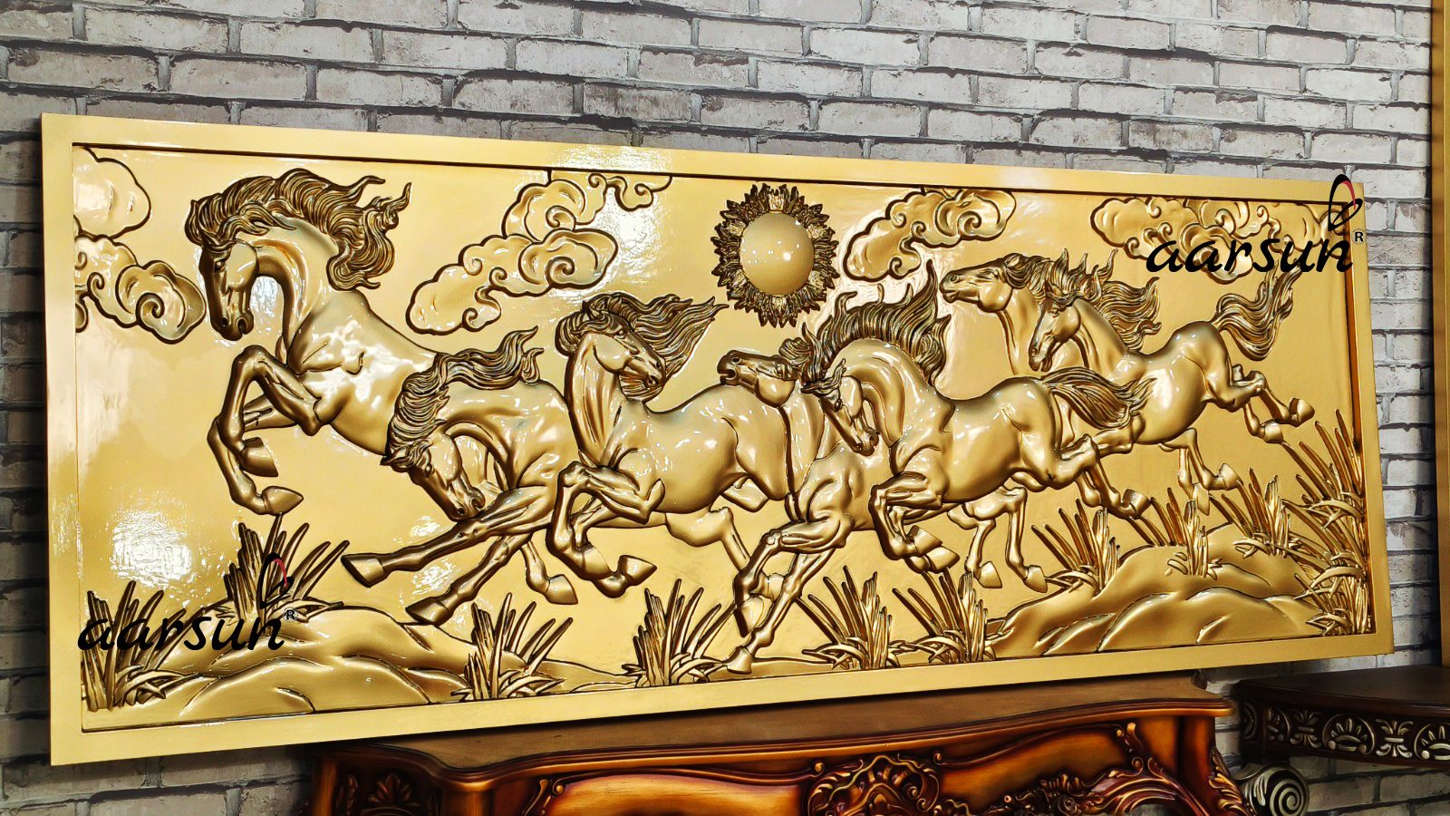 Royal Stunning 7 Running Horses Wooden Painting with Video