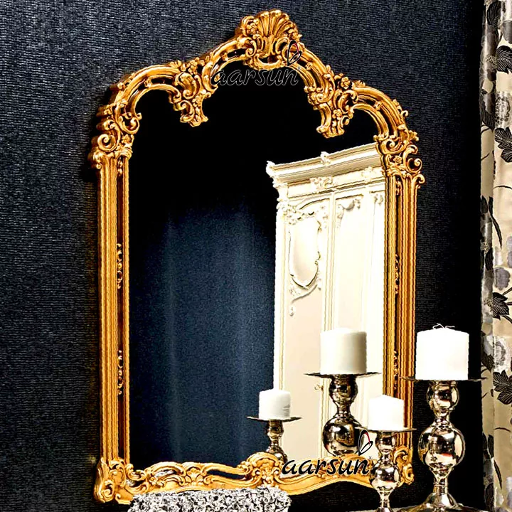Handcrafted Wood Mirror Frame Gold Finish
