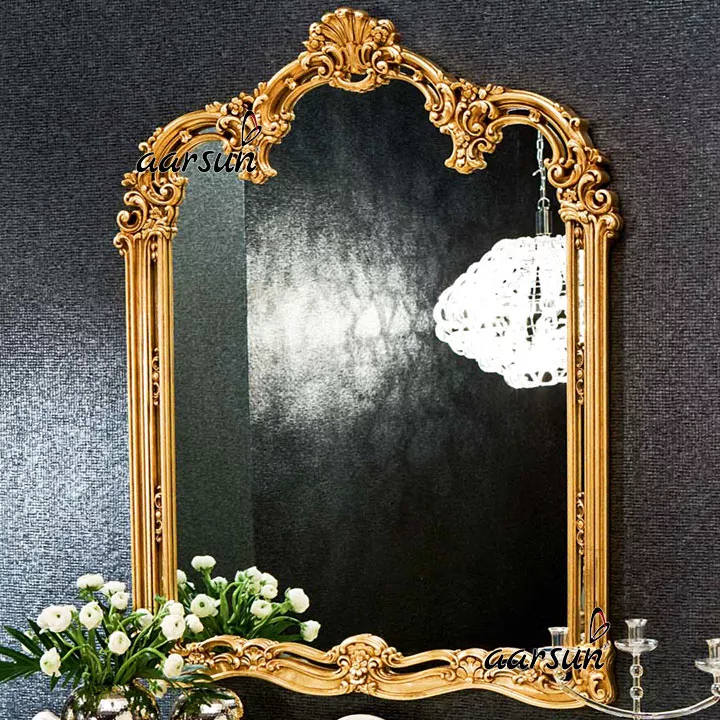 Wood Mirror Frame Gold Finish 