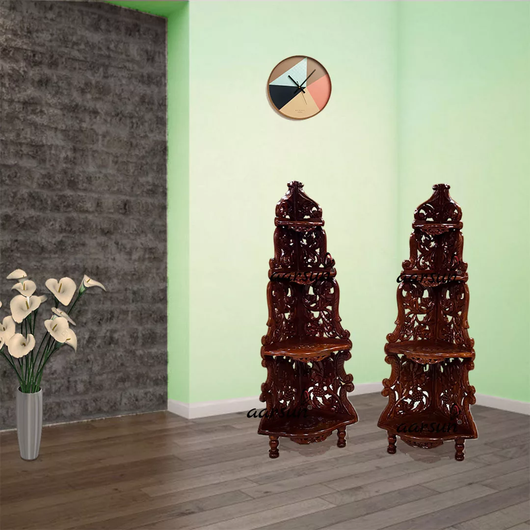 Wooden Corner Stand Dark Walnut Finish 